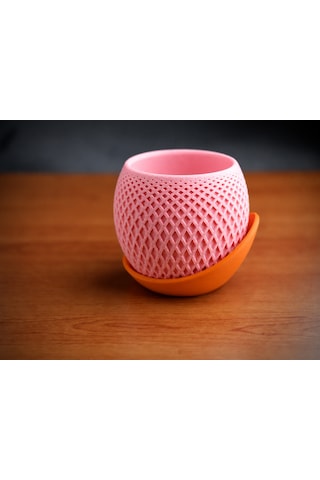 3d Baskı Küre Saksı - Kafes Dokulu İki Parçalı Dekoratif Saksı - Pembe-turuncu Belirtilmemis
