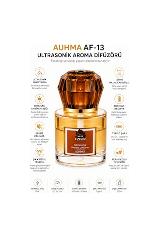 Auhma Af-13 120ml Şarjlı Ultrasonik Araç Koku Difüzörü Sarı Ambiyans Işıklı Chanel Esans Aroma Yayıcı