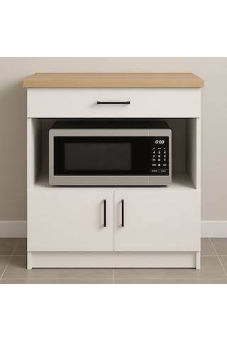 Nexa Çok Amaçlı Dolap - Mikrodalga - Erzak - Mutfak - Kiler Dolabı - 80 Cm Beyaz - Atlantik Çam