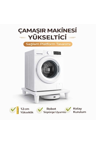 İmt Aksesuar Çamaşır Makinesi Yükseltici 60x60 Cm 12 Cm Platform Robot Süpürge Uyumlu Titreşim Azaltıcı Beyaz