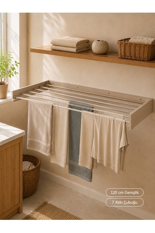 Çamaşır Kurutma Askısı Katlanır Duvara Monte Balkon Banyo Askılık Duvar Tipi Yer Tasarruflu Çamaşırlık 120 Cm Belize Cappucino
