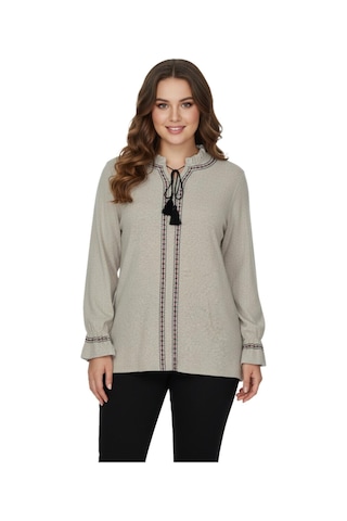 Wearon Kadın Yumoş Yaka Bağcıklı Kol Valonlu Modelli Bluz Bgl-st05141 Bej