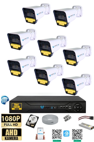 8 Kameralı AHD Full HD 9 LED 5MP Kamera Seti - 1TB HDD Dahil Gece (Renkli) Görüş