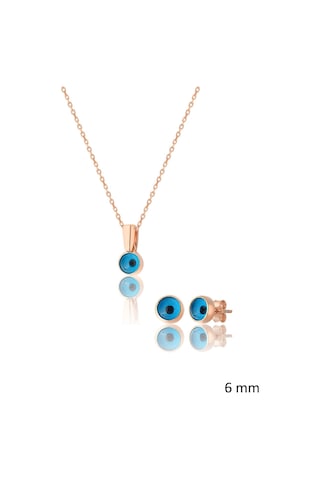 Zanaatsilver 925 Ayar Gümüş Rose Kaplama 8 Mm Nazar Boncuğu Set & Takım