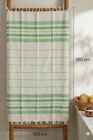 Pamuk Peştemal 100x180 Cm Çizgili Plaj Havlusu, Hamam Havlusu, Sauna Havlusu, Çok Amaçlı Kullanım Yeşil
