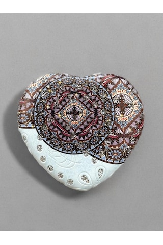 Işıltılı Karışık Desenli Çift Taraflı Kalp Şeklinde Cep Aynası Çanta Makyaj Aynası 7cm X 7cm Kod:22 Çok Renkli