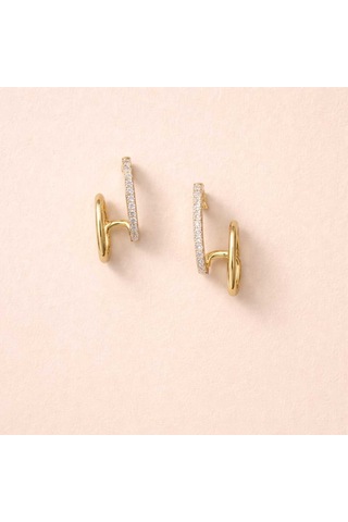 Taş Detaylı Altın Renk Modern Küpe Gold
