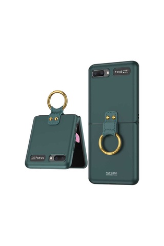 Samsung Uyumlu Galaxy Z Flip Kılıf Zore Flip Ring Kıpta Kapak Koyu Yeşil