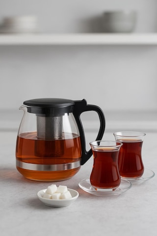 Cam Demlik 700 Ml Siyah Kapaklı Şeffaf
