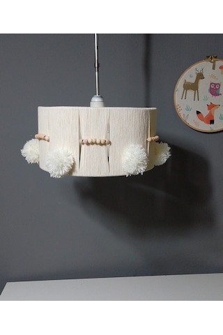 Ekru Makrome Avize Çocuk Odası Avize Bebek Odası Avize Aydınlatma Ahşap Boncuk E27 Duy Ekru