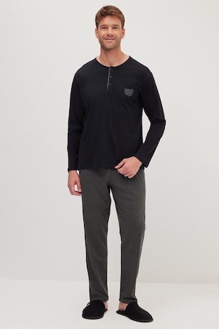 Tudors Erkek Standart Fit Normal Kesim %100 Pamuk Bisiklet Yaka Beli Lastikli Antrasit Pijama Takımı-37943 Antrasit