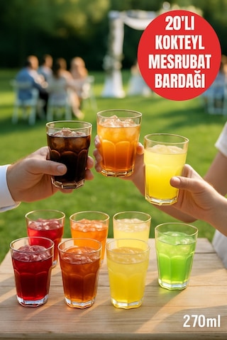 Düğün & Davet İçin 270 Ml Plastik Bardak 20 Adet