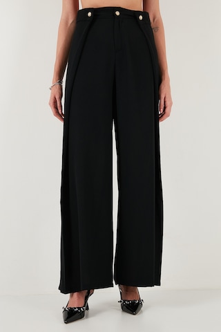 Lela Düğmeli Pile Detaylı Wide Leg Yüksek Bel Geniş Paça Bayan Pantolon 68351133 Siyah