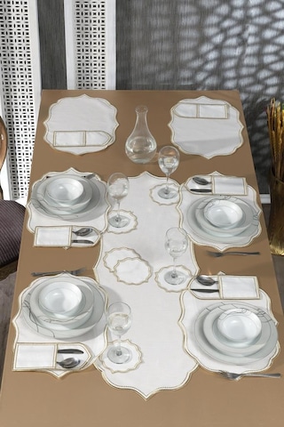 Damla Keten Nakışlı Amerikan Servis Takımı 19 Parça Gold Gold