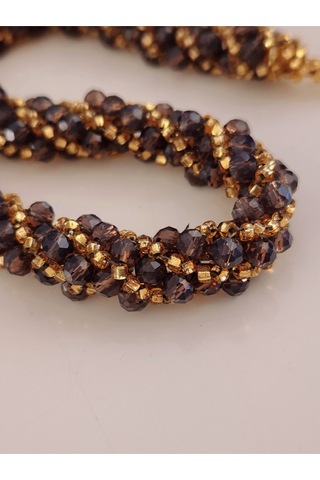 Eva Takı Etnik Bohem Sarmal Dönmeli Model Kristal Sarı Gold Boncuk Kolye Gümüş