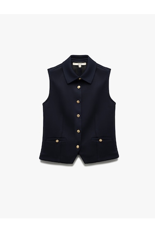 Koton Slim Fit Gold Düğme Detaylı Kolsuz Ceket Yaka Yelek Lacivert 5sak30062ek Lacivert