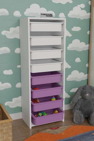 8 Sepetli Çok Amaçlı Oyuncak Mutfak Dolabı - Beyaz-pembe&beyaz