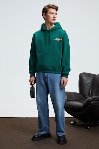 Grımelange PASCAL Erkek Kapüşonlu Kanguru Cepli Önü Ve Sırtı Baskılı Regular Fit Yeşil Sweatshirt