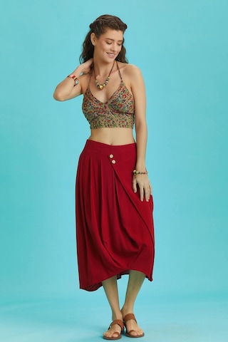 Rahat Kesim Geniş Pileli Kırmızı Anvelop Midi Etek Kırmızı