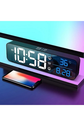 Hpytech Led Dijital Masa Saati,kablosuz Şarj,çift Alarm,sıcaklık