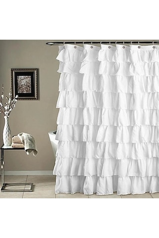 Su Geçirmez Oluklu Kenar Duş Perdesi Fırfırlı Banyo Perdesi Dekorasyonu Beyaz