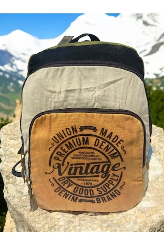 Kaliteli Vintage Salaş Yıkama Kumaş Disayn Günlük Gezi Okul Sırt Çantası 30cmx40cm Camel
