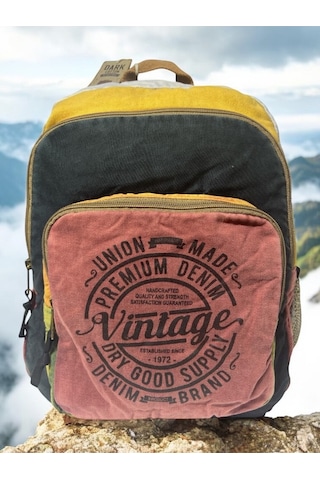 Kaliteli Vintage Salaş Yıkama Kumaş Disayn Günlük Gezi Okul Sırt Çantası 30cmx40cm Pembe - Siyah