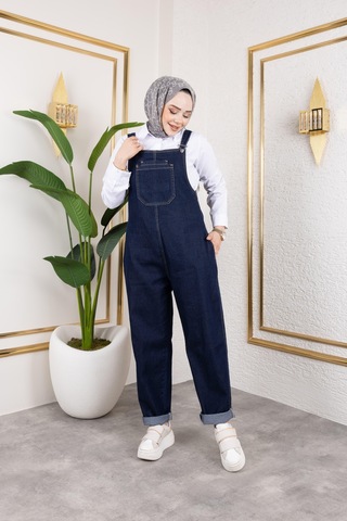 Harman Butik Kadın Askılı Tulum Koyu Lacivert