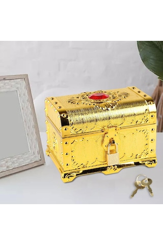 Homyl Korsan Hazine Sandığı Dekoratif Vintage Sandık Kutusu Altın