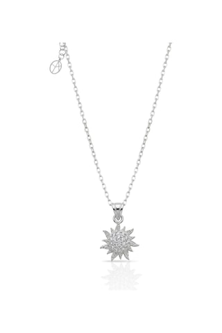 Oya Silver Minimal Zirkon Taşlı Gümüş Güneş Kolye 2.1x1.5cm Oyot388