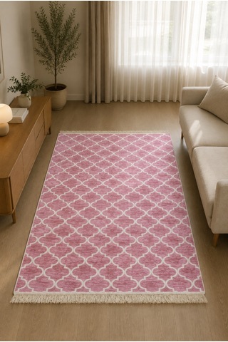 Kilim Paspas Çok Amaçlı Halı Makinede Yıkanabilir Toz Yapmaz Pembe 5
