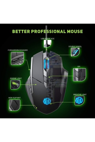 Inphic Pw1h Kablolu Sessiz Aydınlatmalı Bilgisayar Oyun 6 Düğmeli Fare Gri Diğer