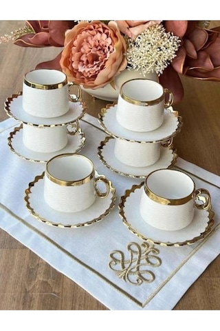 Çeyizci Çarşı Daisy Çay Ve Nescafe Fincanı Takımı 6 Kişilik 180 Cc Purebone-276 Beyaz-gold