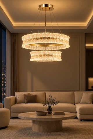 Modern Premıum Sarkıt Avize Gold Kasa Üç Renk Led Cam Taşlı Lüx Avize 228w Beyaz