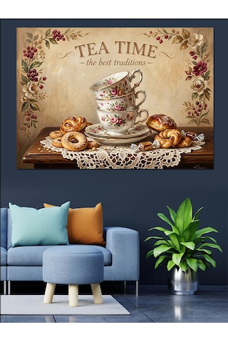 Vintage Çay Saati Mutfağı Tablosu Dekoratif Kanvas - Mdf Ahşap Tablo