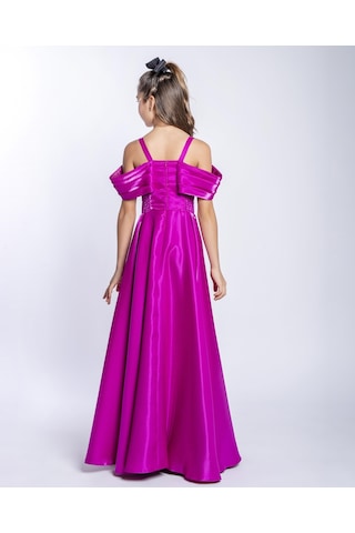 Kız Çocuk/genç Yeni Moda Parlak Kumaş Tam Kalıp Abiye Elbise 5492-fuşya Fuşya