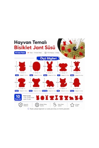 Hayvan Temalı Bisiklet Jant Süsü 20 Parça 2 Renk 10 Farklı Model Kırmızı-sarı Kırmızı - Sarı