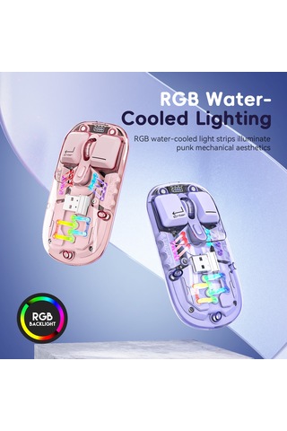 Mufunye Şeffaf Kablosuz Çift Modlu Rgb Aydınlatmalı Fare - 2.4g+bluetooth, 1600dpı, Sessiz Tuşlar, Şarjlı H118
