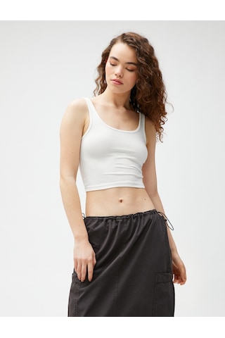 Koton Crop Fitilli Atlet Basic U Yaka Ekru 3sal30064ık 3SAL30064IK010