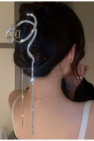 Caş Dekorasyon Silver Renk Taşlı Metal Mandal Toka Gümüş