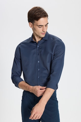 George Henry 2'li Paket Pamuklu Oxford Slim Fit Dar Kesim Klasik Yaka Desenli Gömlek Beyaz - Lacivert