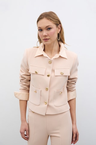 Sateen Düğmeli Kısa Ceket - Bej-135529 BEJ Bej