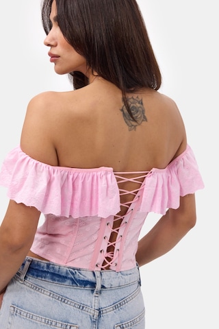 Kadın Pembe Balenli Bağcıklı Özel Tasarım Straplez Büstiyer