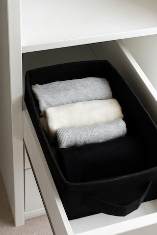 Siyah Dolap İçi, Çamaşır, Oyuncak Düzenleyici, Saklama Kutusu, Keçe Sepet Organizer 38x25x13 Cm Siyah