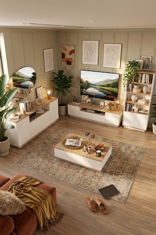 Yurudesign Future Tv Ünitesi Orta Sehpa Konsol Kitaplık 4'Lü Set Çam-Beyaz FR19-AW