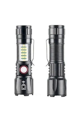 Ws-2828 Ultra Usb Şarjlı Polis El Feneri, Bekçi, Asker El Feneri Kırmızı Mavi Çakarlı 1000 Lümen