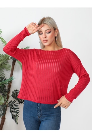 Uzun Kollu Ajurlu Bluz 23aj0021-kırmızı Kırmızı