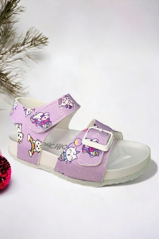 Lila Desenli Tokalı Kız Çoçuk Sandalet 001