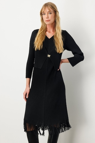 Ekol Kadın Kelebek Broşlu Püsküllü Elbise 4919 Siyah Siyah