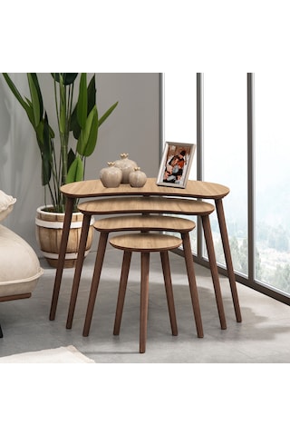 Vovvahome Moon 4lü Dörtlü Mdf Ahşap Zigon Sehpa - Meşe